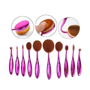 BeautyKate 10 Pcs Oval Makeup Brushes Set (Hot Pink)