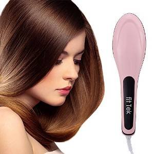 fitTek Professional Ceramic Hair Straightener Brush Comb Pink