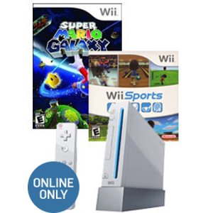 Nintendo Wii 游戏机(翻新)+ 超级玛丽银河(二手)+Wii Sports运动套装(二手)