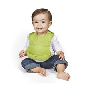 OXO Tot Silicone Roll Up Bib with Comfort-Fit Fabric Neck ,Green
