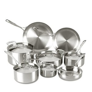 Lagostina Q555SD Axia Tri-Ply Stainless Steel Dishwasher Safe Oven Safe 13-Piece Silver Cookware Set