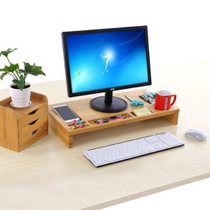 SONGMICS Bamboo Monitor Riser Large Size Laptop TV Printer Desktop Stand