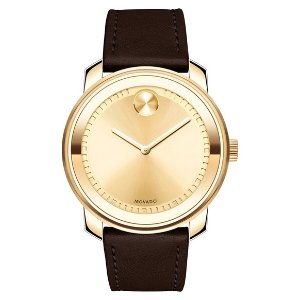Movado 'Bold' Crystal Accent Leather Strap Watch