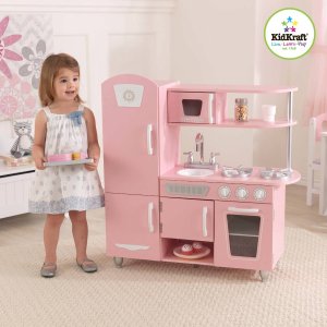 KidKraft仿真粉色木质儿童厨房