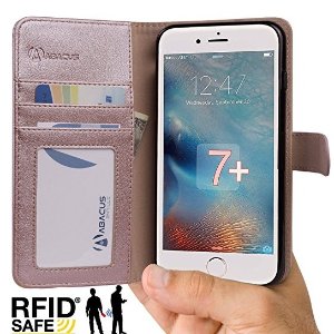 Abacus24-7 iPhone 7 PLUS Case, Wallet with RFID Blocking Flip Cover, Rose Gold