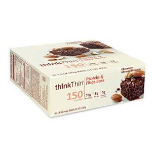 thinkThin Protein & Fiber Bars, Chocolate Almond Brownie, 1.41 Ounce (Pack of 10)