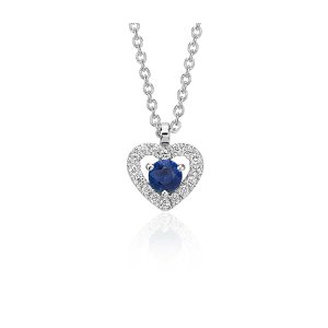 on Petite Sapphire and Diamond Pavé Heart Pendant in 14k White Gold (3mm)