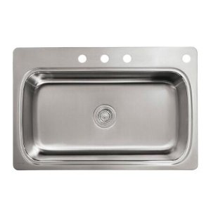 Verse Top Mount Stainless Steel 33 in. 4-Hole Single Bowl Kitchen Sink