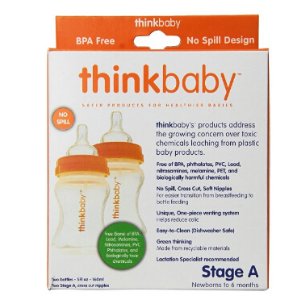 Thinkbaby 2 Pack BPA Free Vented Baby Bottles, 5 Ounce, Natural/Orange