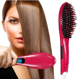 Hair Straightener Brush,Oak Leaf Electric Heating Ceramic Iron Straightening,Anti-Scald Effective Detangling Silky Hair Brush