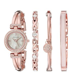 Anne Klein Women's Swarovski Crystal-Accented Rose Gold-Tone Bangle Watch and Bracelet Set