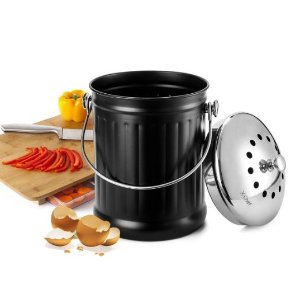 Trash Can, X-Chef Stainless Steel Cast Iron Kitchen Compost Bin Waste Basket 1.2 Gallon