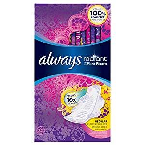 Always Radiant Pads, Regular Absorbency With Wings, Scented, 30 ct