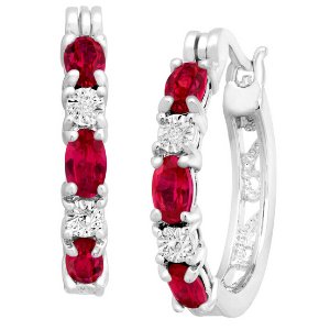 2 ct Ruby Hoop Earrings with Diamonds