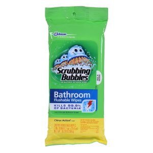 Scrubbing Bubbles Antibacterial Bathroom Flushable Wipes, 28 Count
