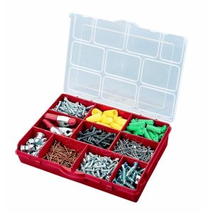 Stack-On 10 Compartment Storage Organizer Box with Removable Dividers, Red