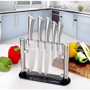 Lightning deal! Utopia Kitchen Stainless Steel 6 Piece Knives Set (5 Knives plus and Acrylic Stand)