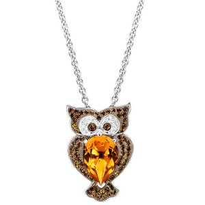 Owl Pendant with Brown Swarovski Crystals