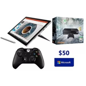 微软 SP4 或 Surface Book + Xbox One + 额外无线手柄 + $50微软礼卡