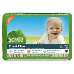 Prime Member Only! Seventh Generation Baby Diapers, Free and Clear for Sensitive Skin, Original Unprinted, Size 2, 180 Count