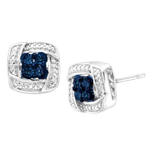 Stud Earrings with Blue & White Diamonds