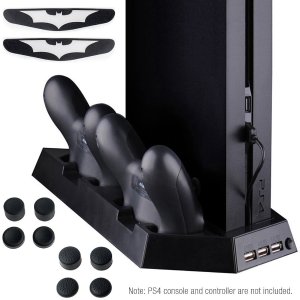 Zacro PS4游戏主机 立式散热架 + 双手柄存放充电槽 + 摇杆套