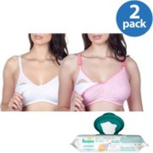 Loving Moments by Leading Lady Maternity Wirefree Softcup Nursing Bra 2-Pack Plus BONUS Pampers Wipes