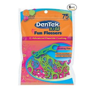 DenTek Fun Flossers for Kids, Wild Fruit Floss Picks,Easy Grip for Kids,75 Count (pack of 6)