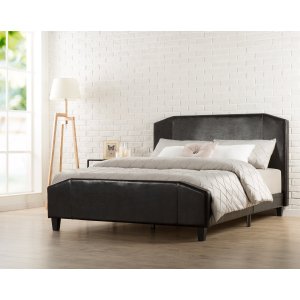 Zinus Sculpted Faux Leather Upholstered Platform Bed with Footboard and Wooden Slats, Queen, Espresso