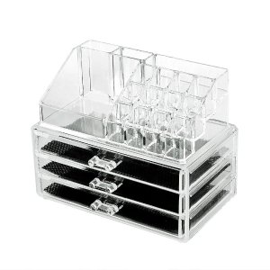 Ohuhu Acrylic Makeup Cosmetics Organizer 3 Drawers with Top Section, 9.4 by 7.5- Inch, Transparent