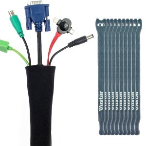 Vastar 5 Pack Cable Management Sleeves and 10 Cord Ties for PC / TV / Home Entertainment