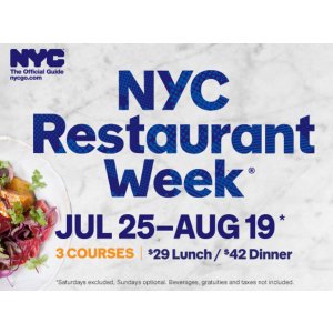 预告：纽约餐馆周7月25号开始 三道菜午餐$29 晚餐$42