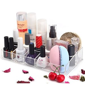 MelodySusie Jewelry and Cosmetic Organizer Transparent Acrylic Makeup Organizer with 10 Compartments