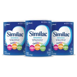 再降！Similac Advance 雅培婴儿1段配方奶粉2.25磅(3罐装)