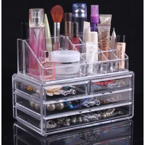 Sodynee Jewelry and Cosmetic Storage 2 Piece Acrylic Makeup Organizer