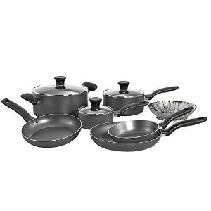 T-fal Initiatives Nonstick Inside and Out Dishwasher Safe Oven Safe Cookware Set, 10-Piece