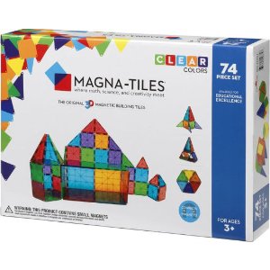 Magna-Tiles半透明彩色磁性建筑玩具74片装