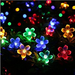 Qedertek Fairy Blossom Flower Solar String Lights, 21ft 50 LED Christmas Lights