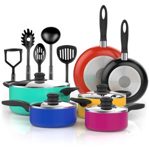 Vremi 15 Piece Nonstick Color Pop Cookware Set