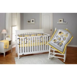 Little Bedding by NoJo Elephant Time 3-Piece Crib Bedding Set, Yellow with BONUS Bumper Pad
