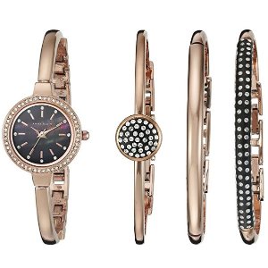 Anne Klein Women's AK/2240RGST Swarovski Crystal-Accented Rose Gold-Tone Bangle Watch and Bracelet Set