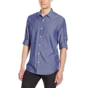 Calvin Klein Men's Long-Sleeve Cotton Tencel Stripe Shirt
