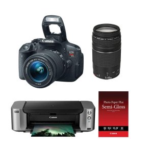 佳能Canon EOS Rebel T5i 单反相机 + 18-55毫米 + 75-300毫米 镜头单反套装