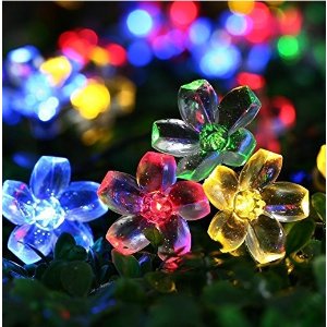 Qedertek Cherry Blossom Solar String Lights, 23ft 50 LED Waterproof Outdoor Decoration Lighting