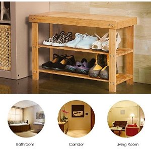 Homfa 2 Tier Shoe Bench 100% Natural Bamboo Shoes Rack Boot Organizing Entryway Hallway Furniture