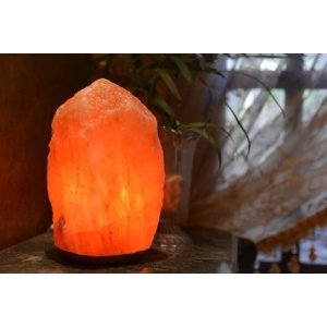Natural Himalayan Rock Salt Lamp 6-7 lbs with Wood Base, Electric Wire & Bulb