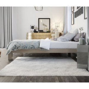 Stella Metal Platform Bed Frame - Modern, Finish - Thick and Wide Slats - Grey / Champagne