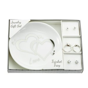 3-Pair Silver Earring Gift Set with Love Trinket Tray