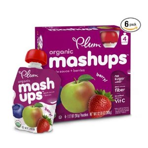 Plum Kids Organic Fruit Mashups, Mixed Berry, 3.17 Ounce, 4 Count (Pack of 6)