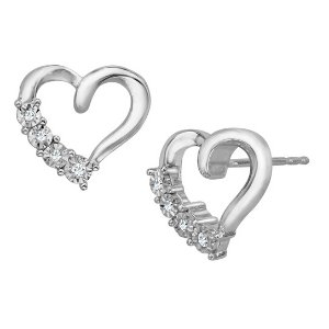 Heart Stud Earrings with Diamonds